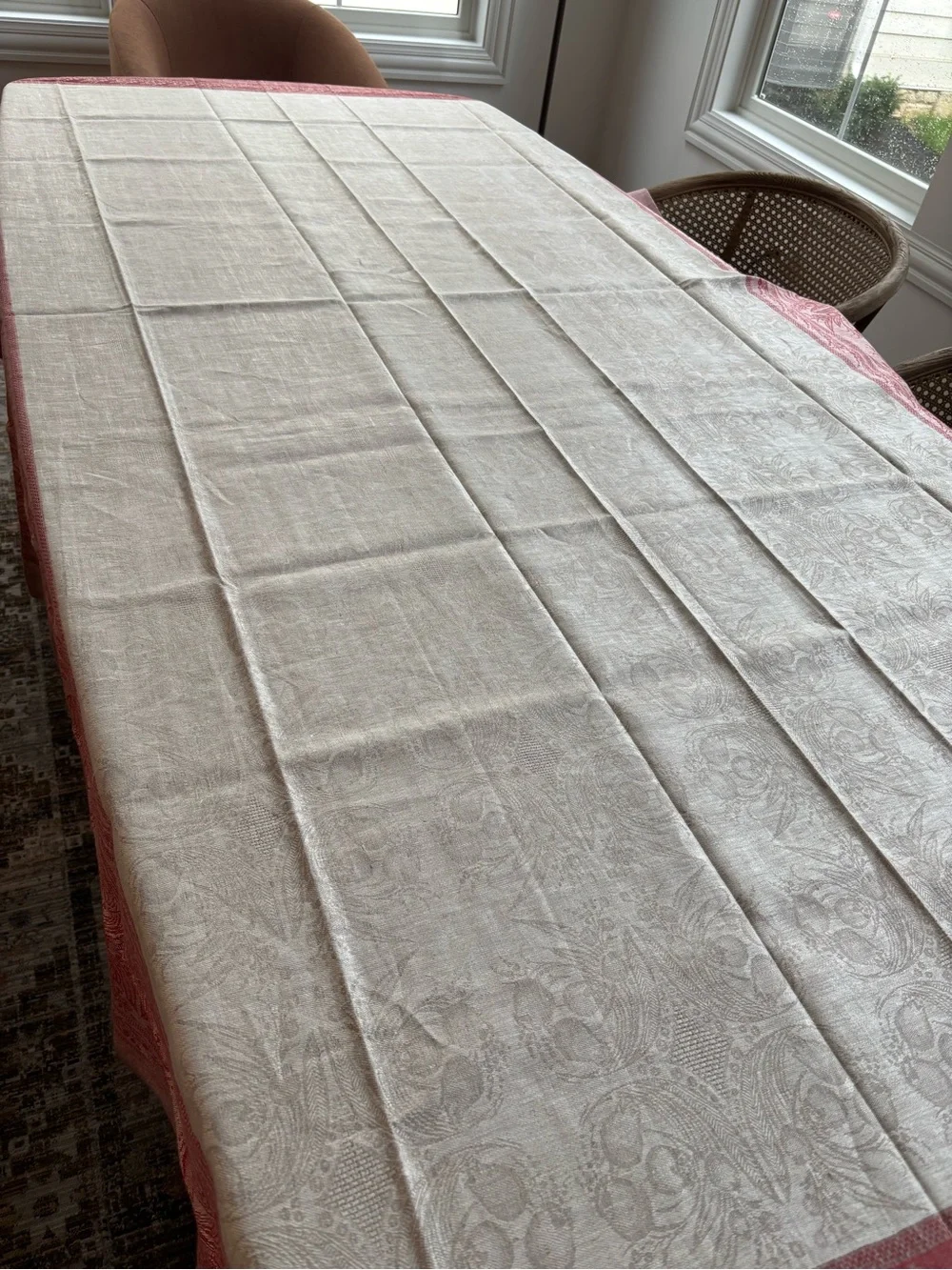 Williams Sonoma Red and Cream Jacquard Dining Tablecloth